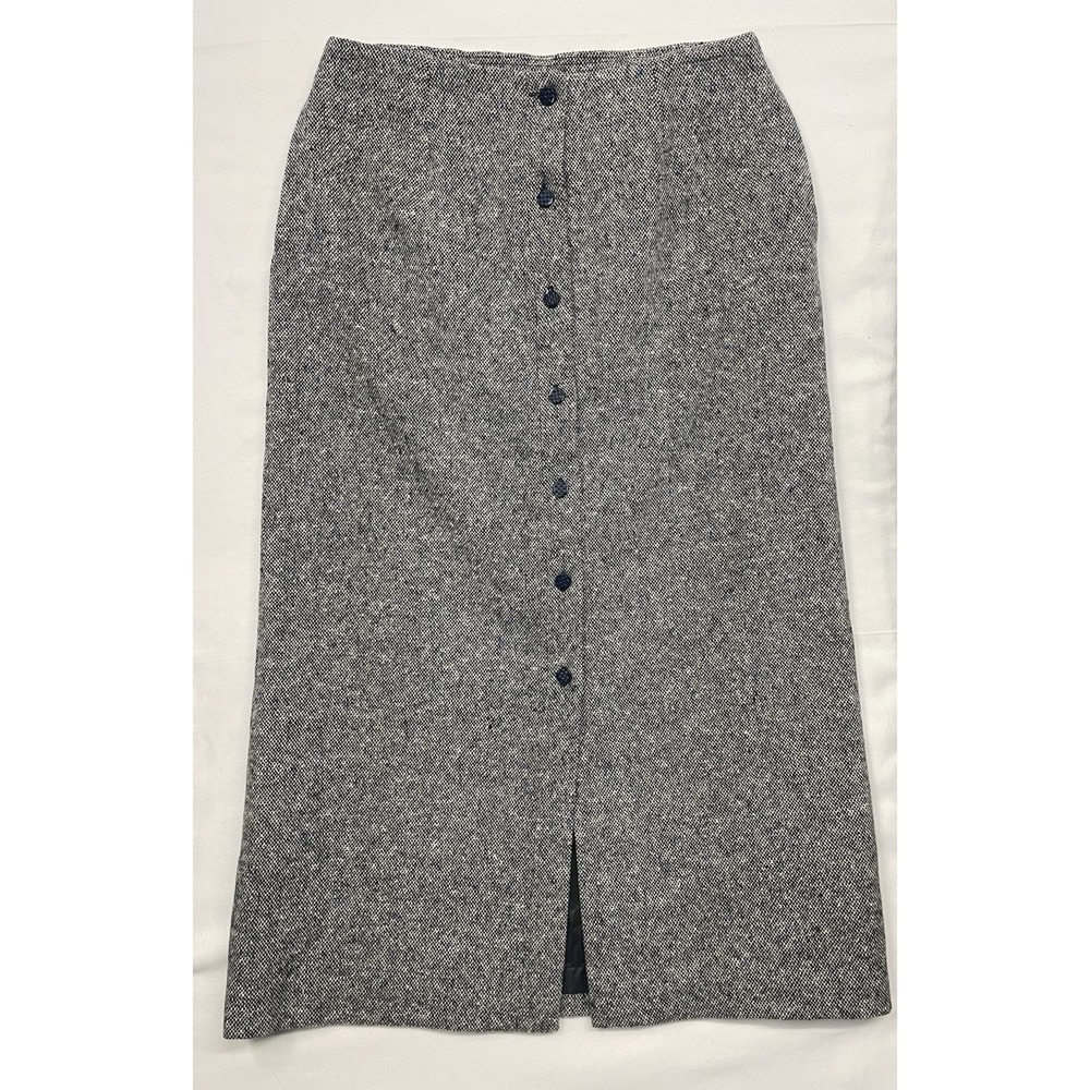 Orvis 100% Wool Button Down Tweed Skirt, White/Blk/Blue Women's Size 12